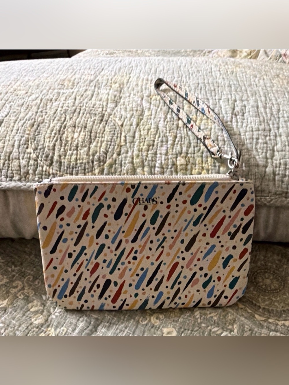 Chaps Multicolor & White Wristlet Pouch with Zipper & Wrist Strap